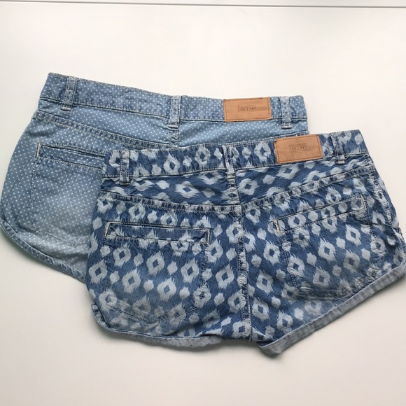 Divided Pants - 2 Divided Printed Jean Shorts